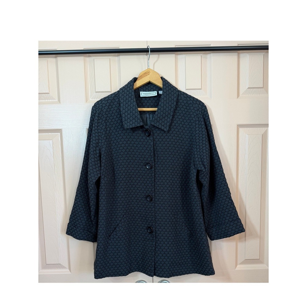 George Simonton Knit Jacket Black Honeycomb Textured Lined Blazer Medium